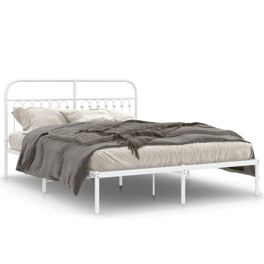 Metal Bed Frame without Mattress with Headboard White 160x200cm