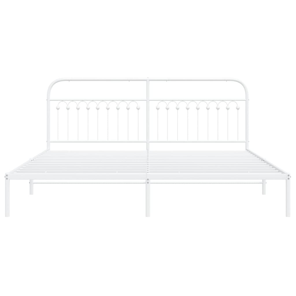 Metal Bed Frame without Mattress with Headboard White 193x203cm