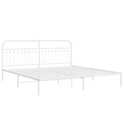 Metal Bed Frame without Mattress with Headboard White 200x200cm