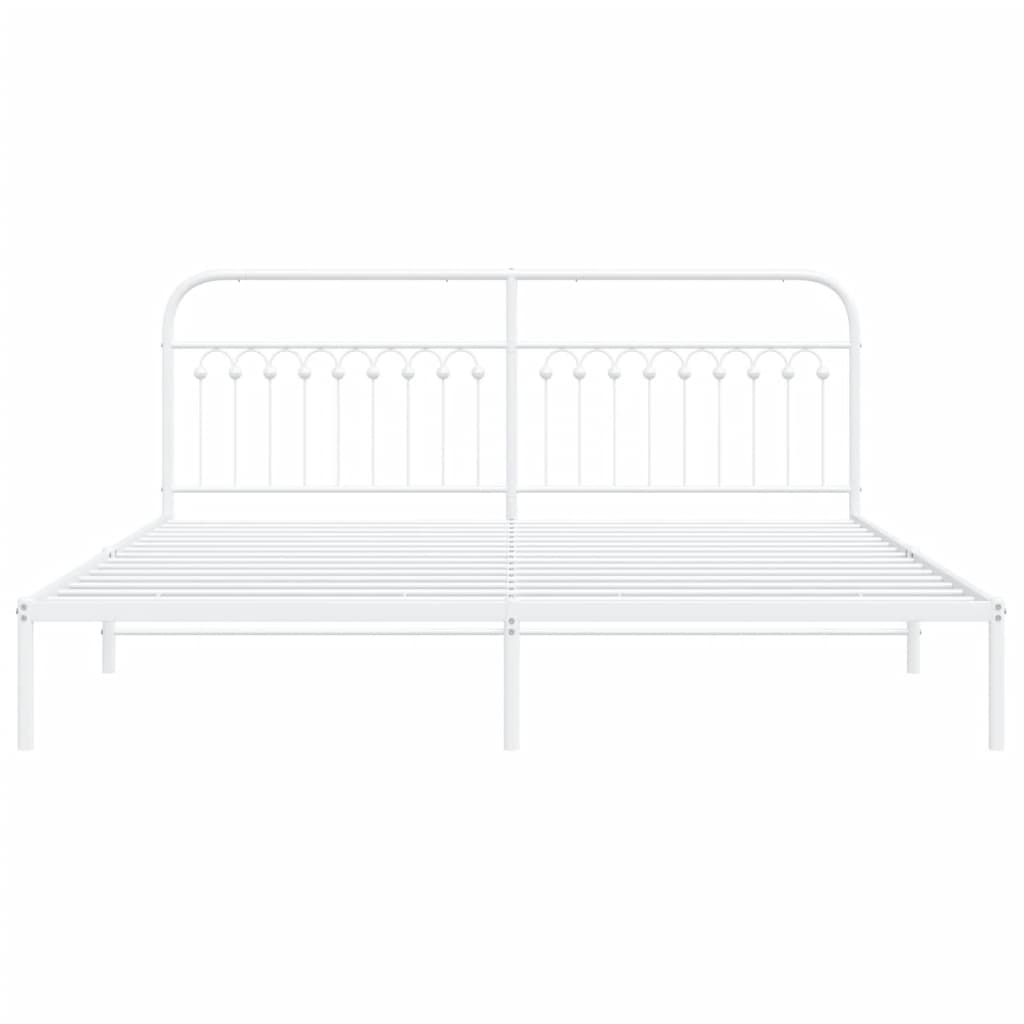 Metal Bed Frame without Mattress with Headboard White 200x200cm