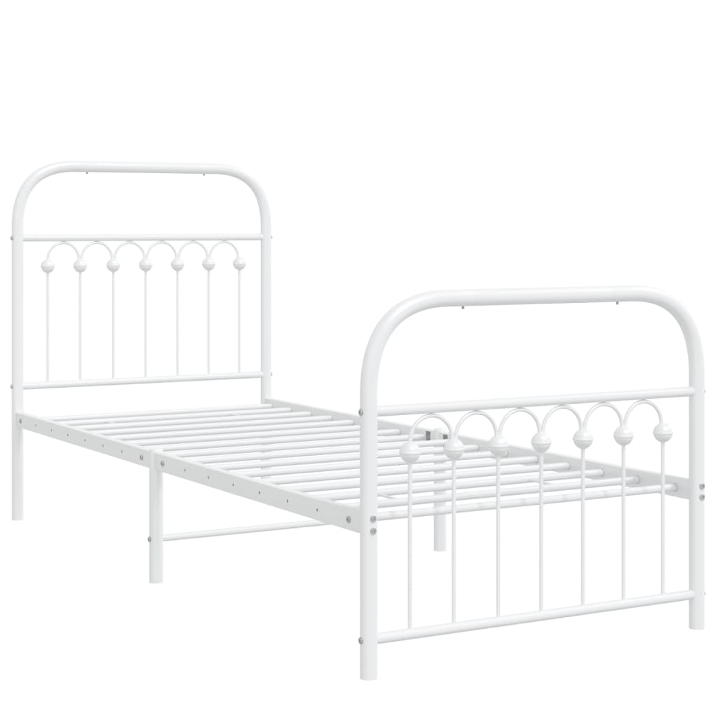 Metal Bed Frame without Mattress with Footboard White 75x190cm
