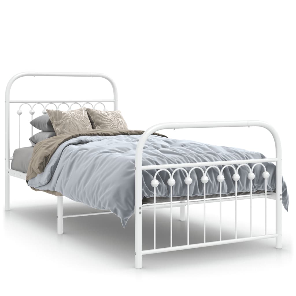 Metal Bed Frame without Mattress with Footboard White 90x200cm
