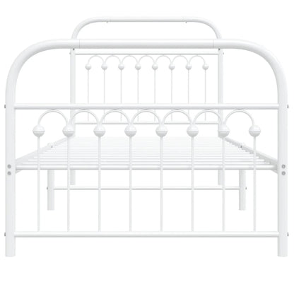 Metal Bed Frame without Mattress with Footboard White 90x200cm