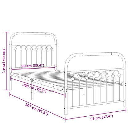 Metal Bed Frame without Mattress with Footboard White 90x200cm