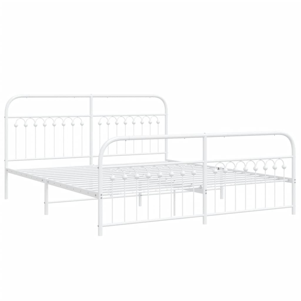Metal Bed Frame without Mattress with Footboard White 183x213cm
