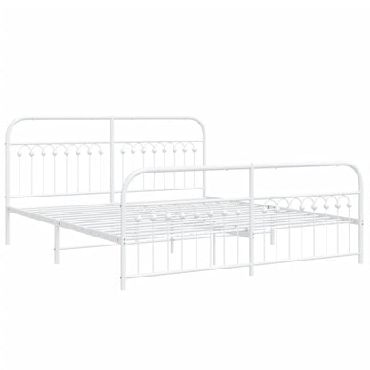 Metal Bed Frame without Mattress with Footboard White 183x213cm