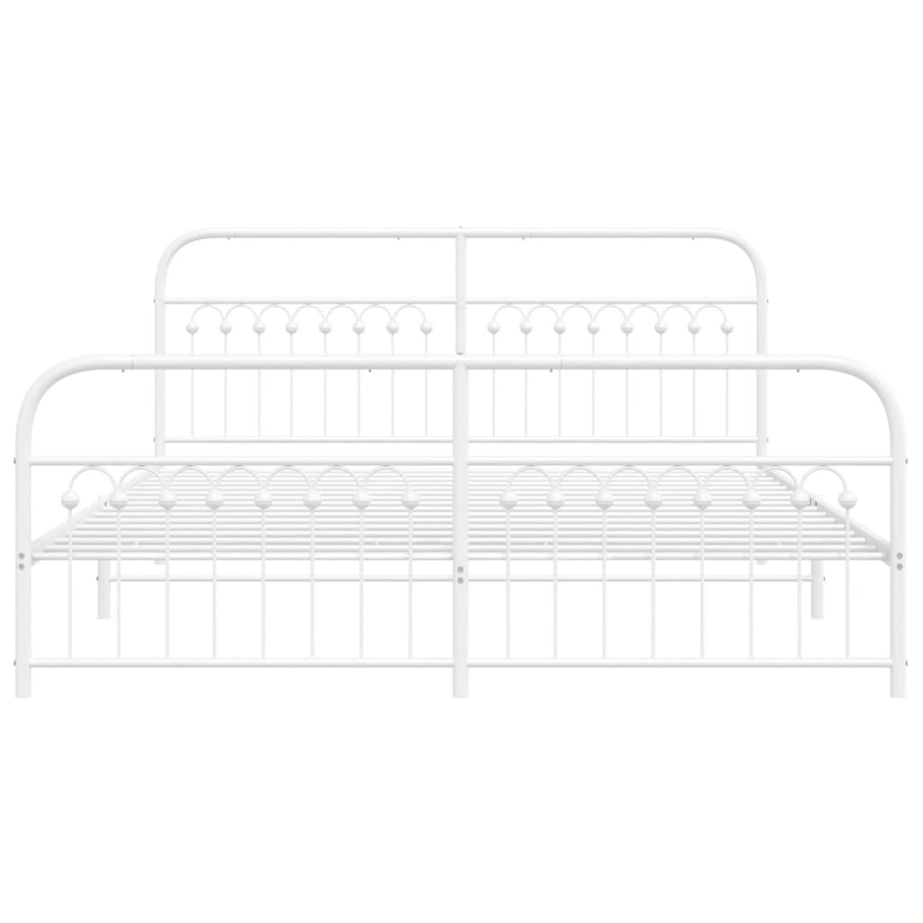 Metal Bed Frame without Mattress with Footboard White 183x213cm