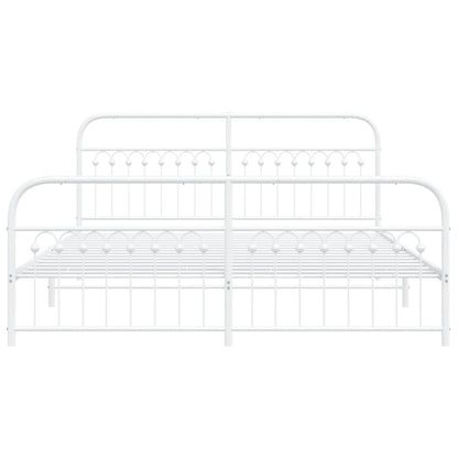 Metal Bed Frame without Mattress with Footboard White 183x213cm