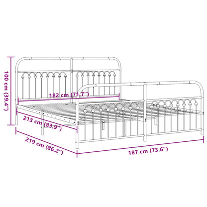 Metal Bed Frame without Mattress with Footboard White 183x213cm
