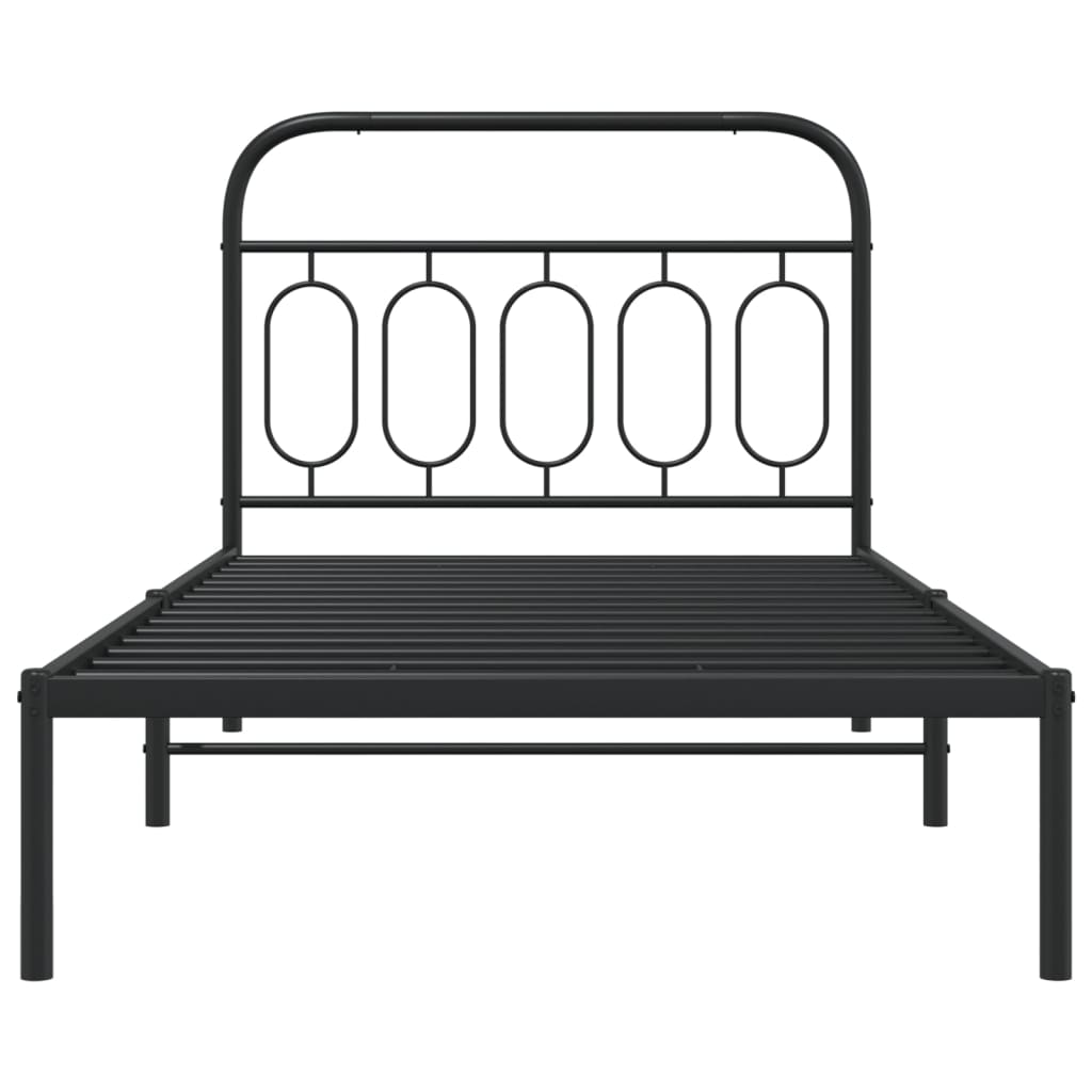 Metal Bed Frame without Mattress with Headboard Black 100x190cm