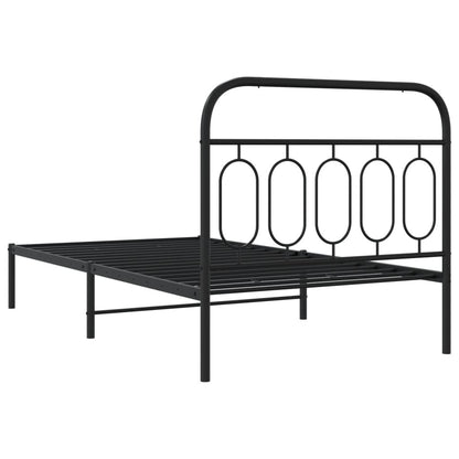 Metal Bed Frame without Mattress with Headboard Black 100x190cm