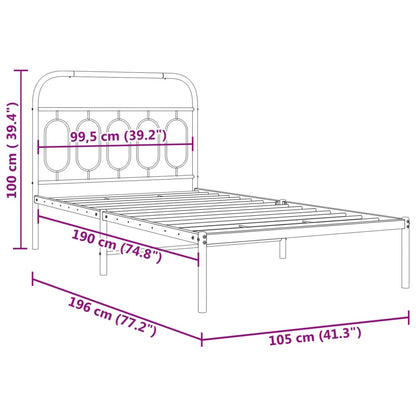 Metal Bed Frame without Mattress with Headboard Black 100x190cm