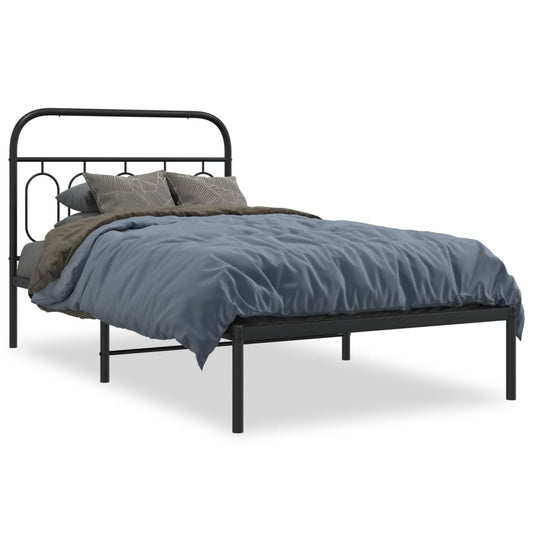 Metal Bed Frame without Mattress with Headboard Black 100x190cm