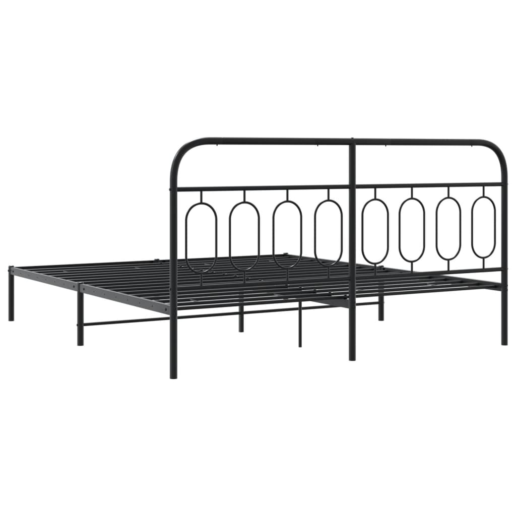 Metal Bed Frame without Mattress with Headboard Black 183x213cm