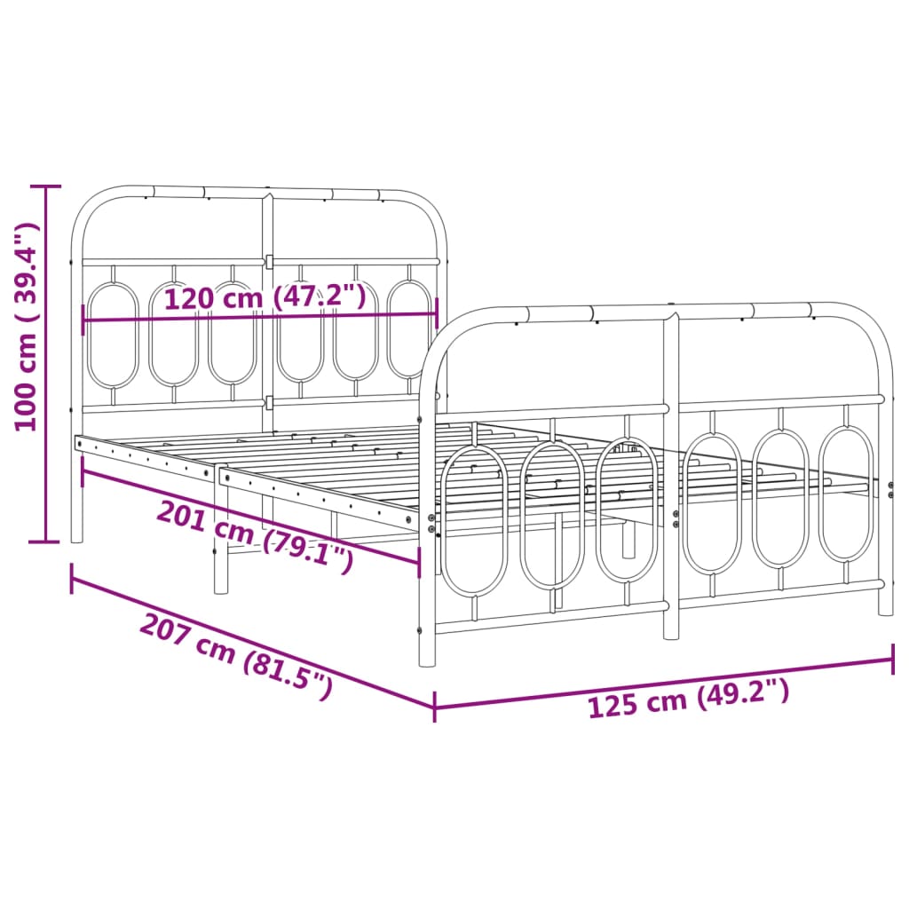 Metal Bed Frame without Mattress with Footboard Black 120x200cm