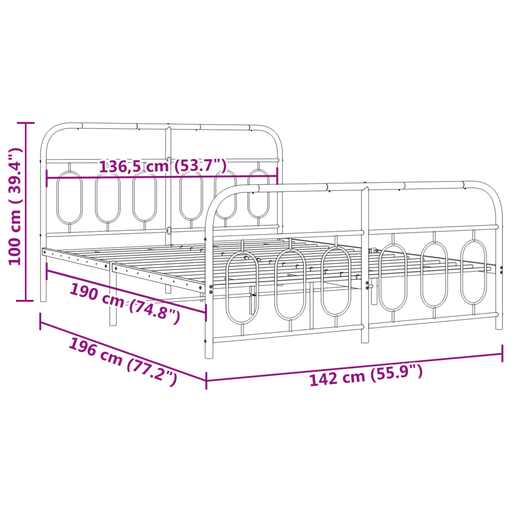 Metal Bed Frame without Mattress with Footboard Black 135x190cm