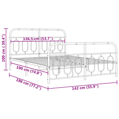Metal Bed Frame without Mattress with Footboard Black 135x190cm