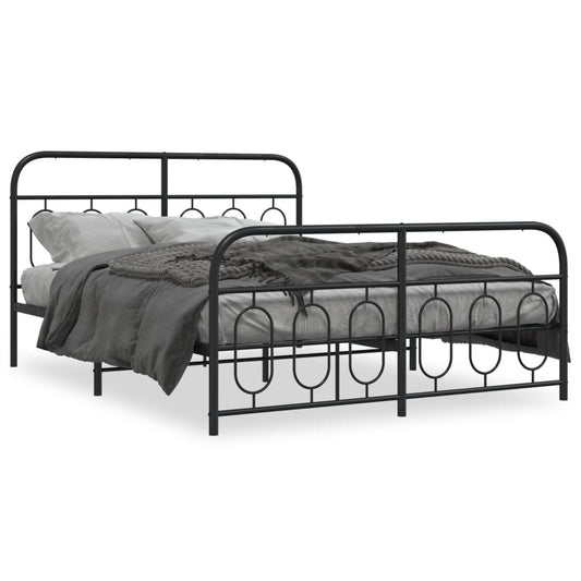 Metal Bed Frame without Mattress with Footboard Black 135x190cm