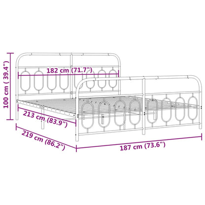 Metal Bed Frame without Mattress with Footboard Black 183x213cm