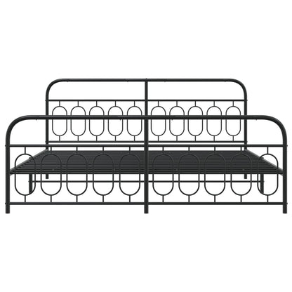 Metal Bed Frame without Mattress with Footboard Black 200x200cm