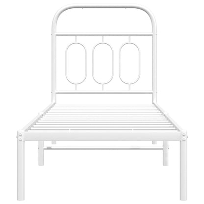 Metal Bed Frame without Mattress with Headboard White 75x190cm