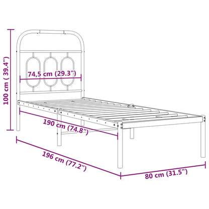 Metal Bed Frame without Mattress with Headboard White 75x190cm
