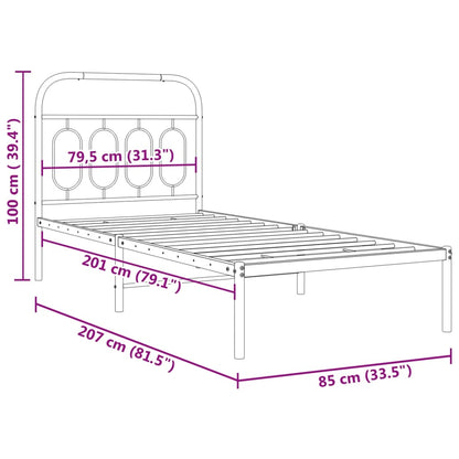 Metal Bed Frame without Mattress with Headboard White 80x200cm