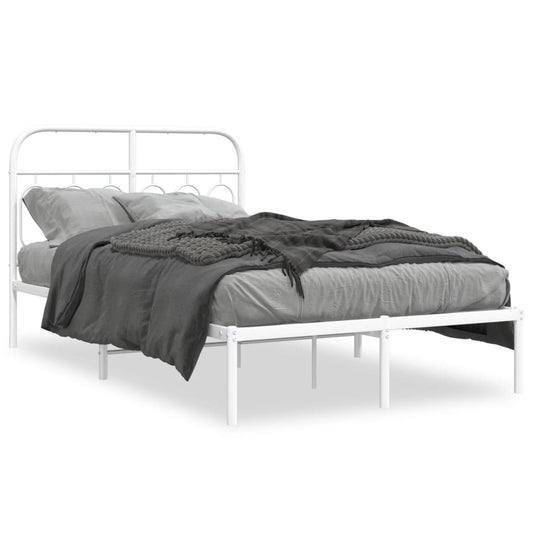 Metal Bed Frame without Mattress with Headboard White 120x190cm