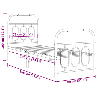Metal Bed Frame without Mattress with Footboard White 75x190cm