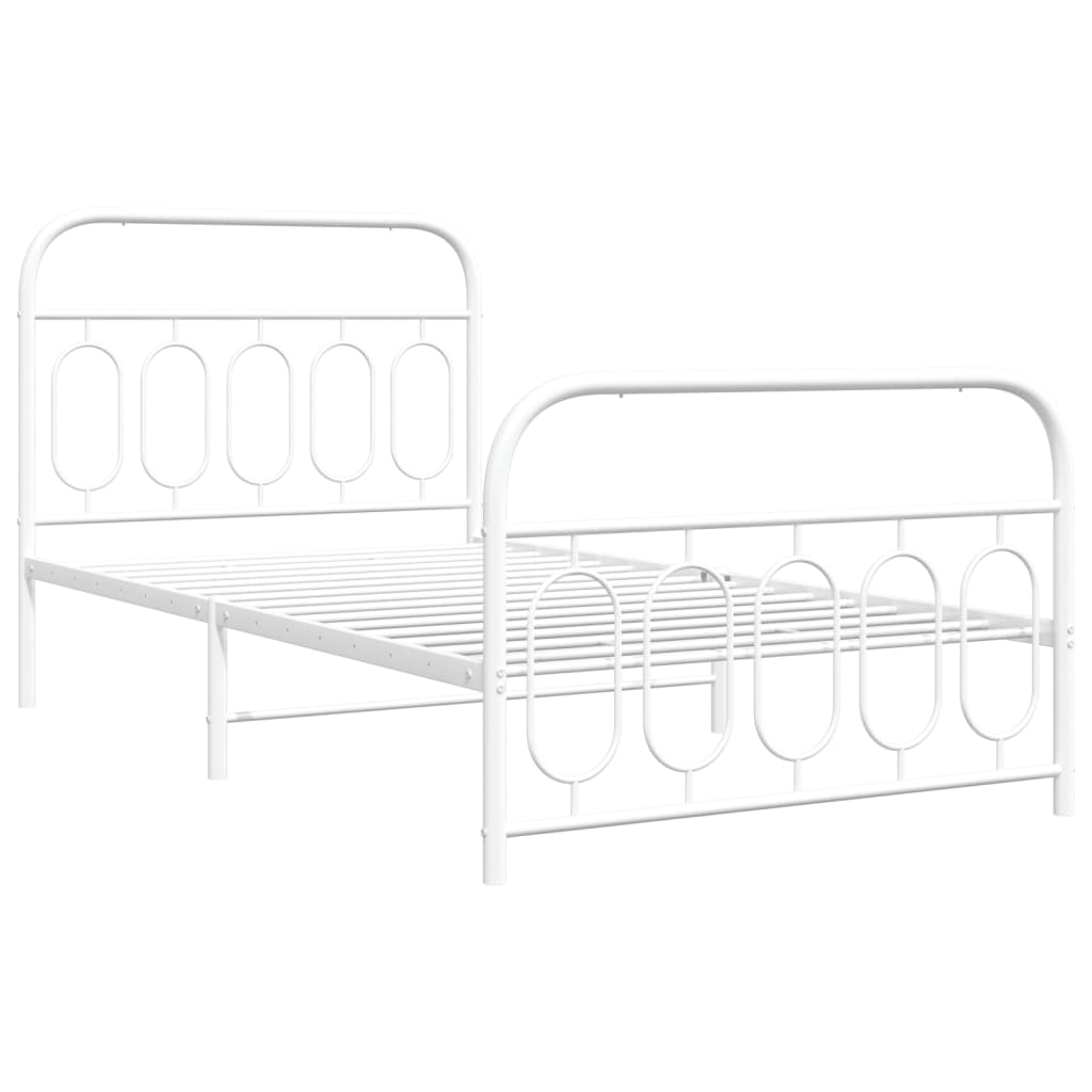 Metal Bed Frame without Mattress with Footboard White 100x200cm