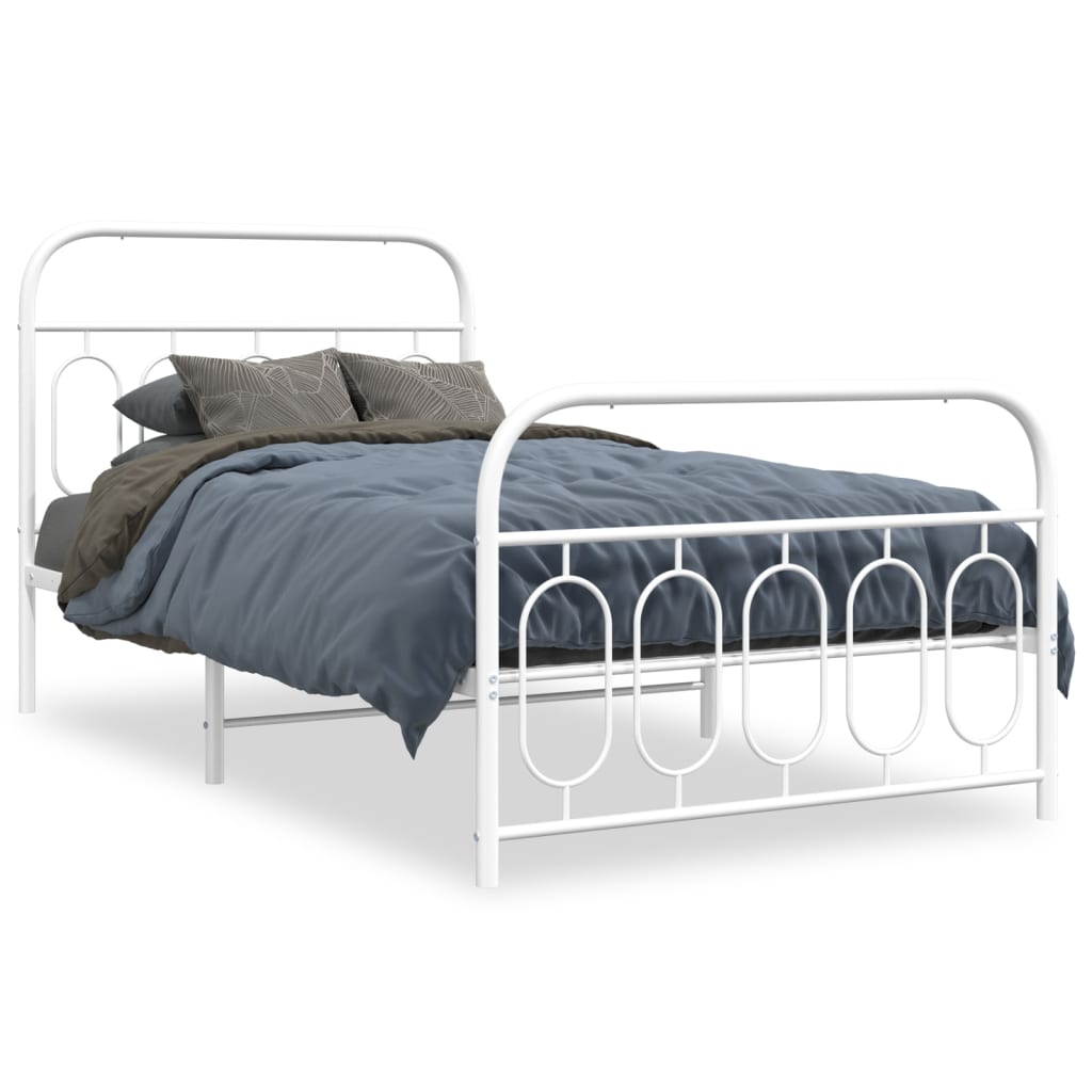 Metal Bed Frame without Mattress with Footboard White 100x200cm