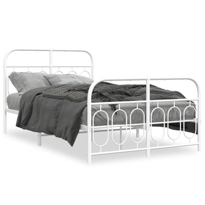 Metal Bed Frame without Mattress with Footboard White 120x190cm