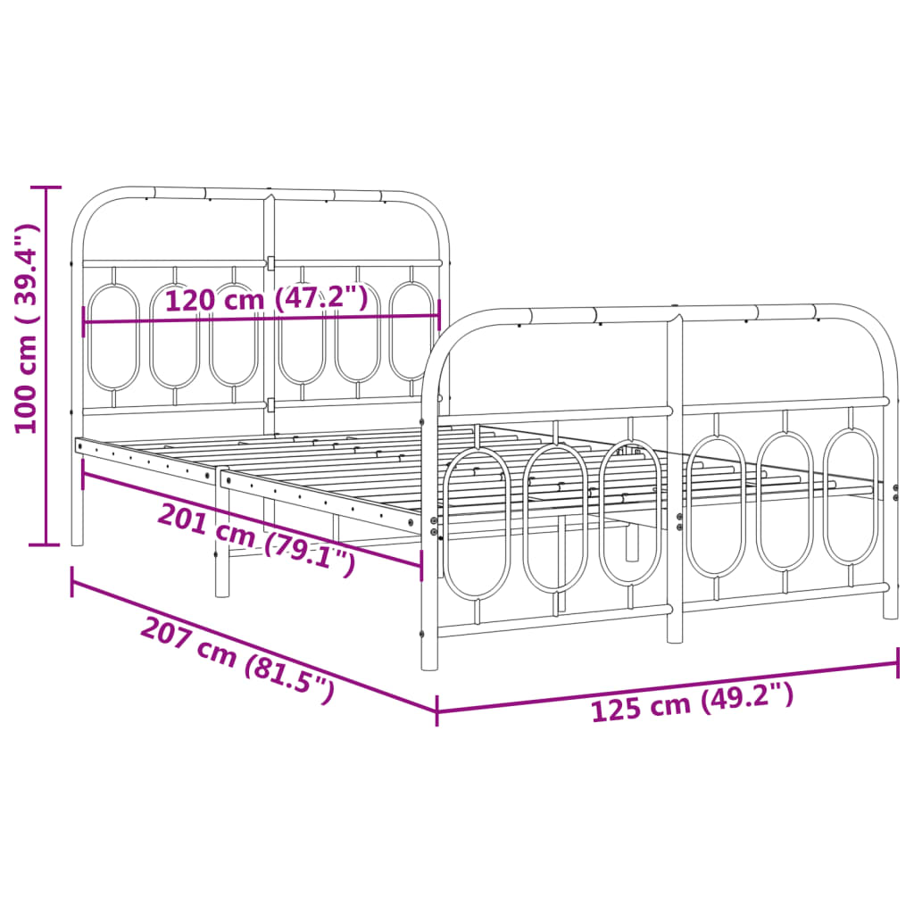 Metal Bed Frame without Mattress with Footboard White 120x200cm