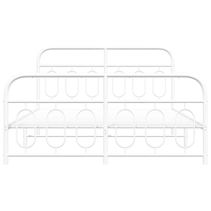 Metal Bed Frame without Mattress with Footboard White 150x200cm