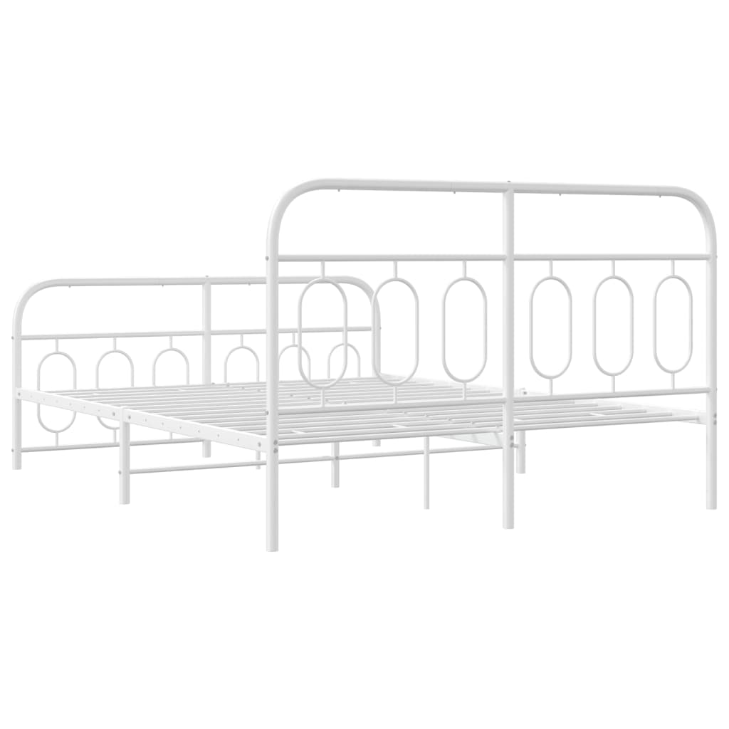 Metal Bed Frame without Mattress with Footboard White 150x200cm