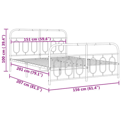 Metal Bed Frame without Mattress with Footboard White 150x200cm