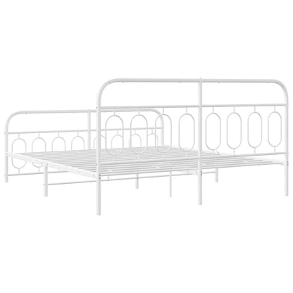 Metal Bed Frame with Headboard and Footboard White 160x200 cm