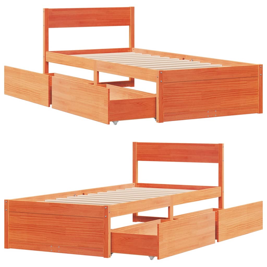 Bed Frame without Mattress Wax Brown 90x200 cm Solid Wood Pine