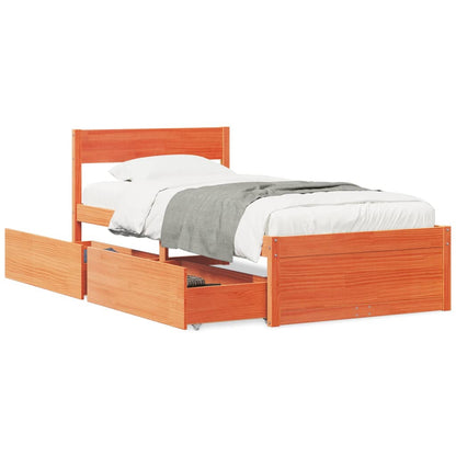 Bed Frame without Mattress Wax Brown 90x200 cm Solid Wood Pine