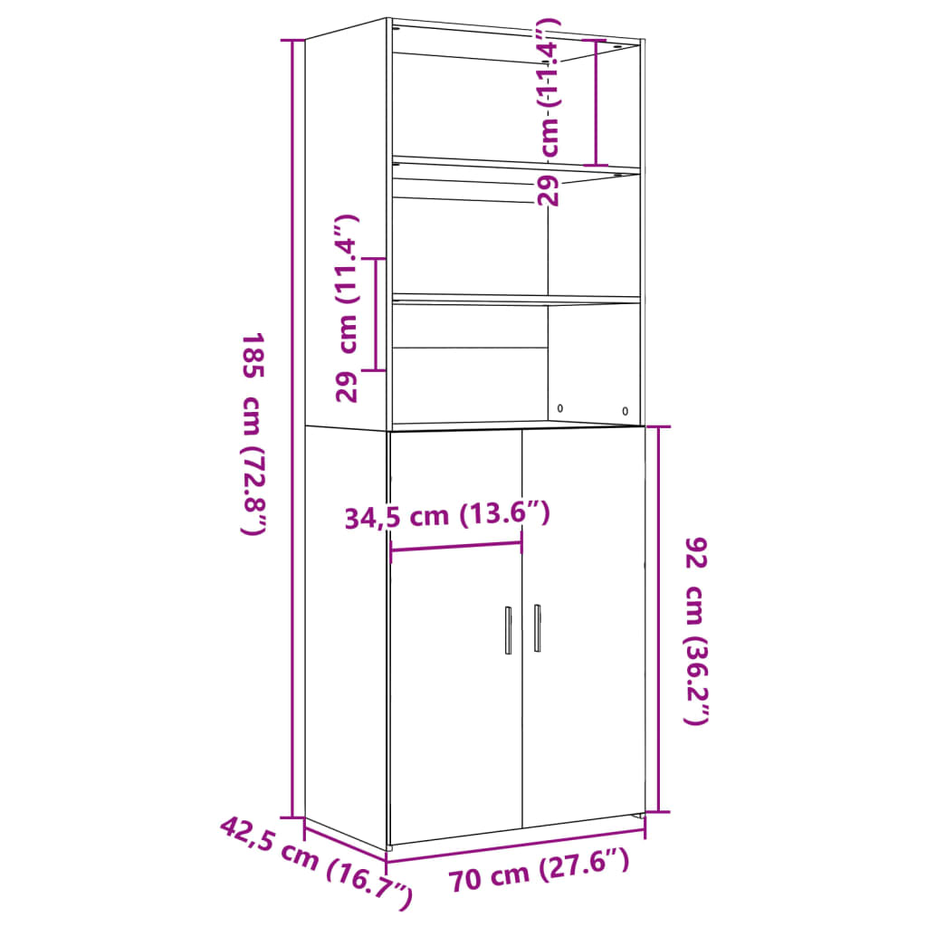 Highboard Black 70x42.5x185 cm Engineered Wood