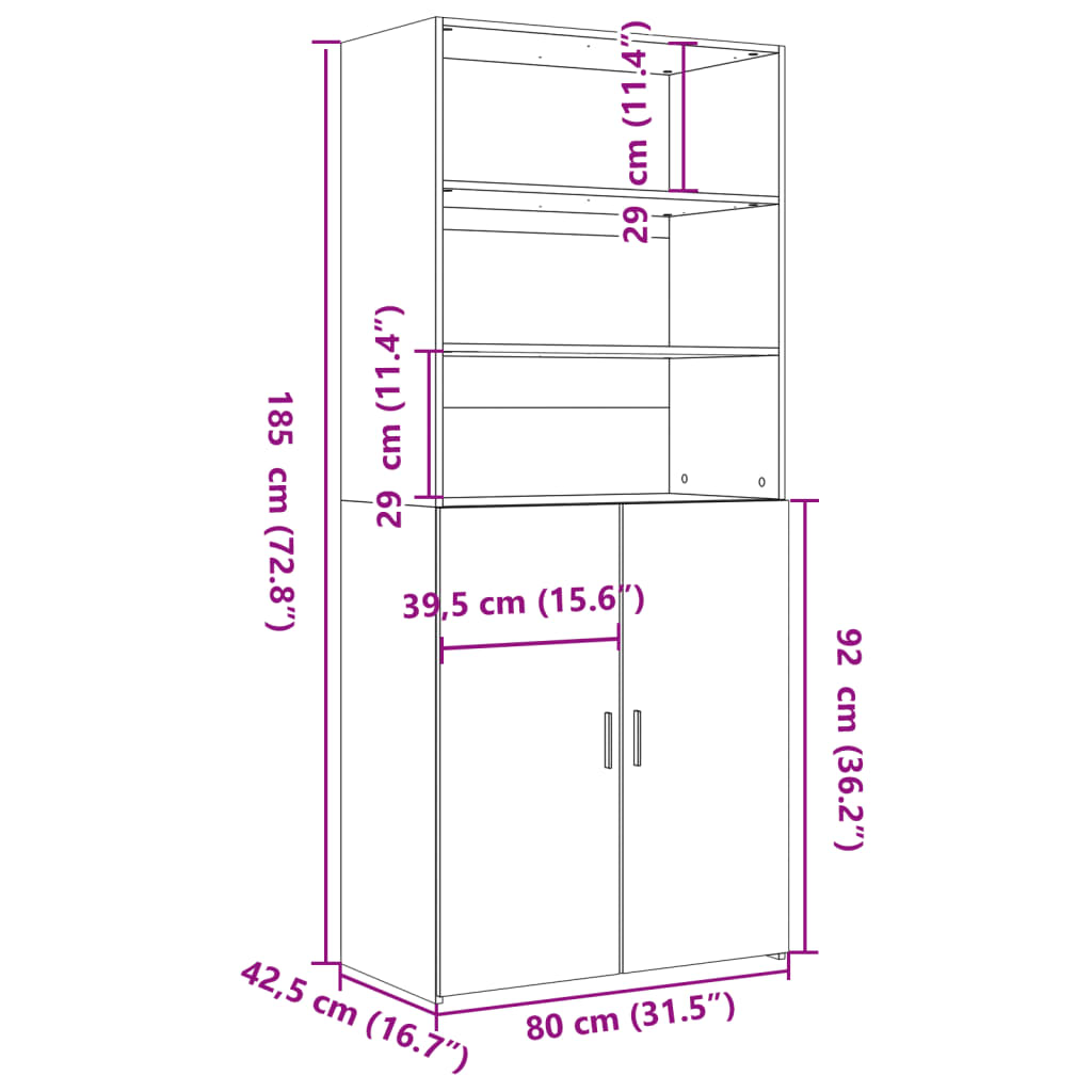 Highboard Black 80x42.5x185 cm Engineered Wood