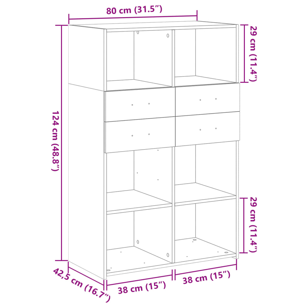 Highboard Concrete Grey 80x42.5x124 cm Engineered Wood