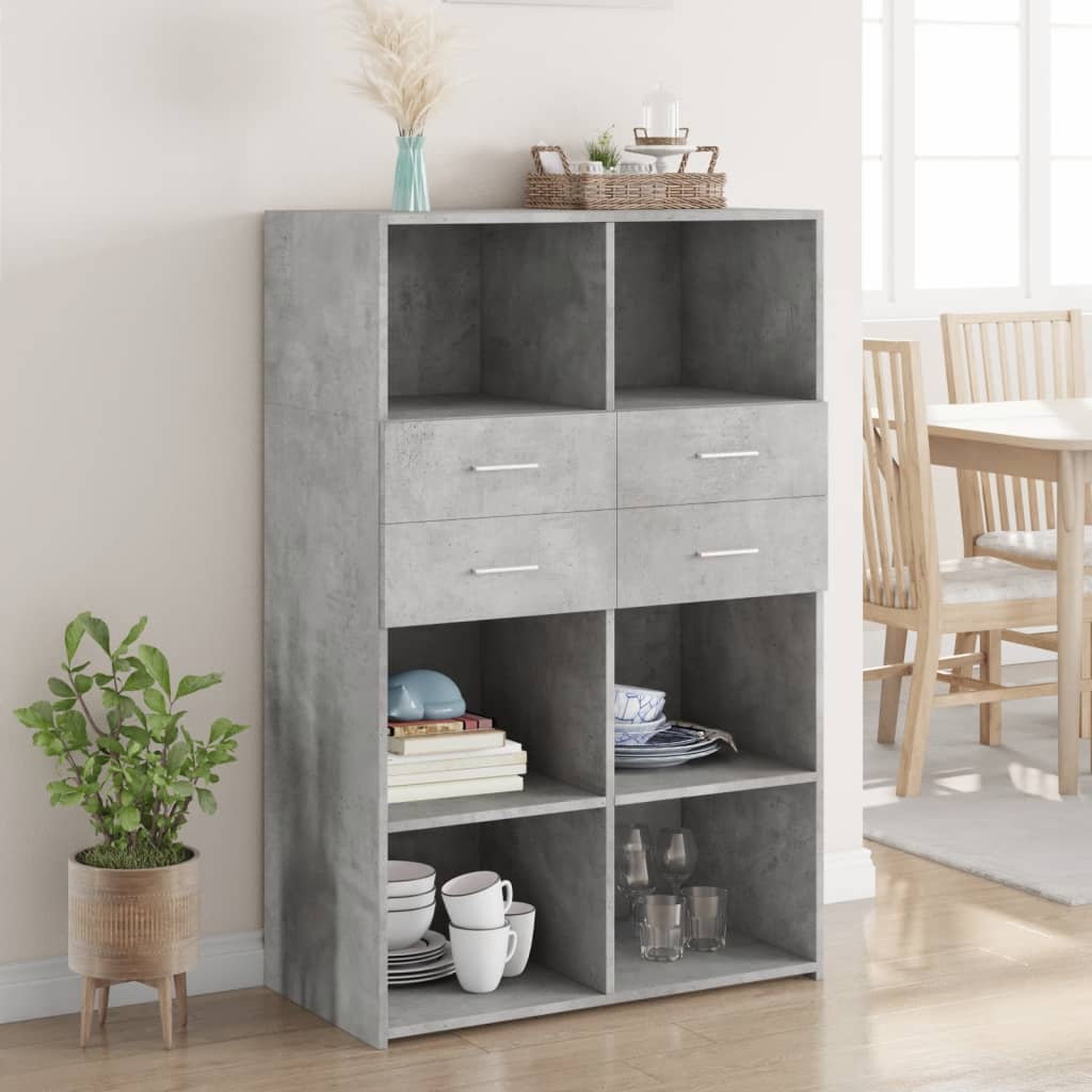 Highboard Concrete Grey 80x42.5x124 cm Engineered Wood