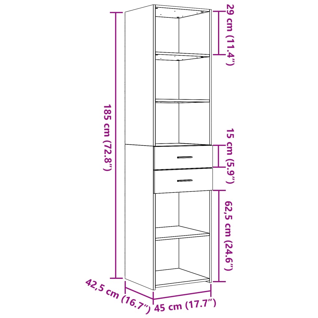 Highboard Grey Sonoma 45x42.5x185 cm Engineered Wood