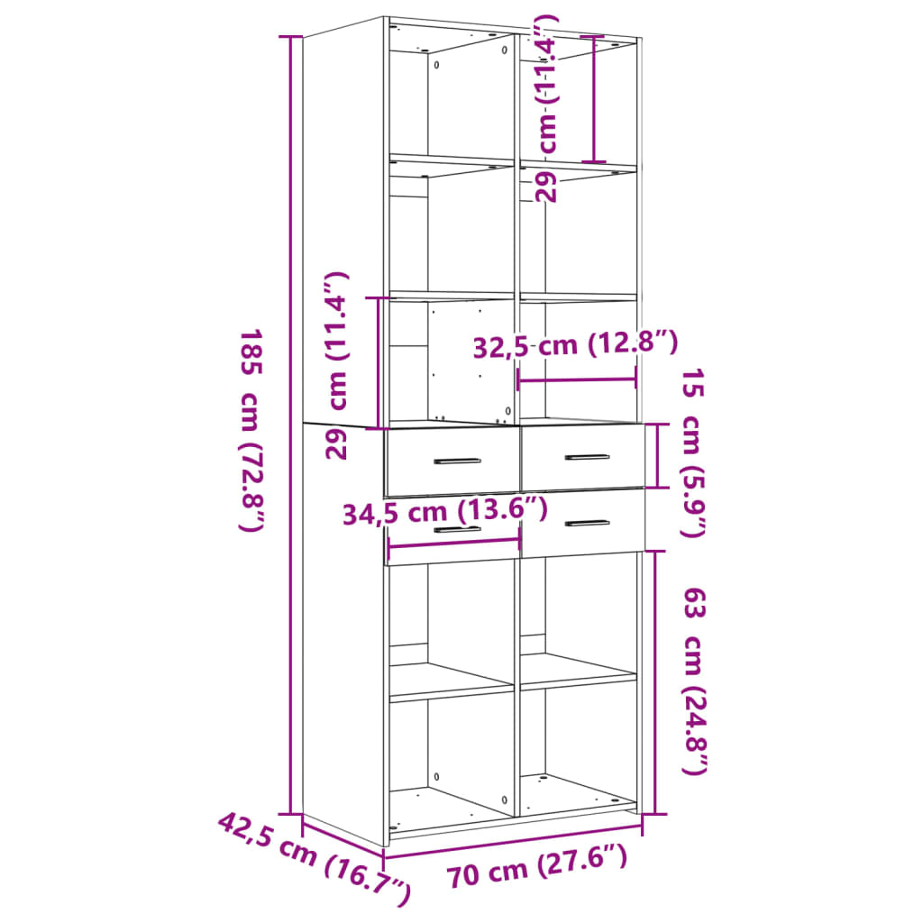 Highboard Concrete Grey 70x42.5x185 cm Engineered Wood