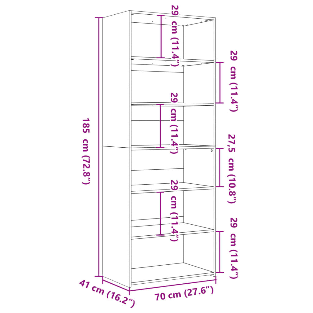 Highboard Black 70x41x185 cm Engineered Wood