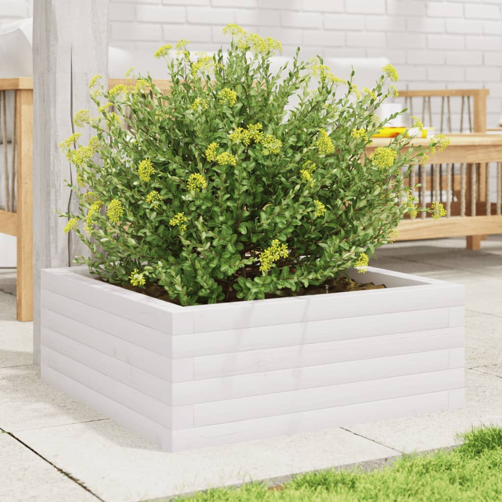 Garden Planter White 60x60x23 cm Solid Wood Pine