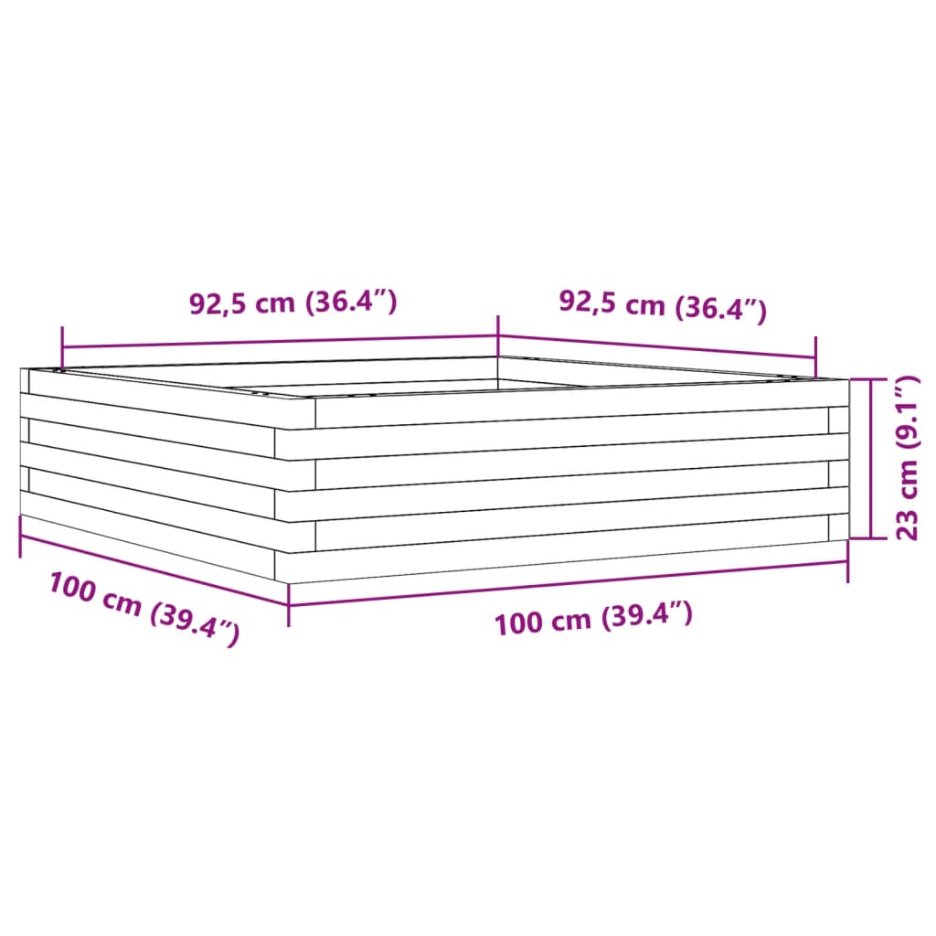 Garden Planter Wax Brown 100x100x23 cm Solid Wood Pine