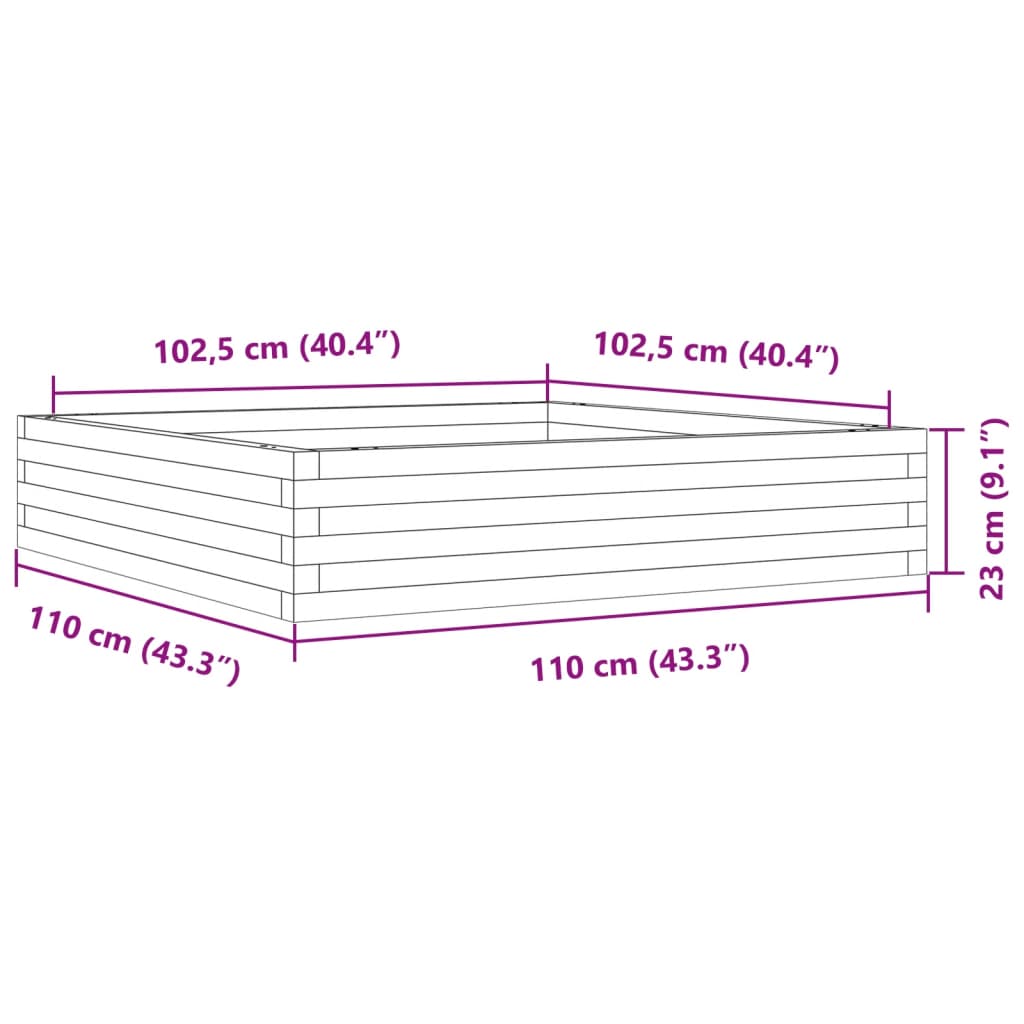 Garden Planter Wax Brown 110x110x23 cm Solid Wood Pine