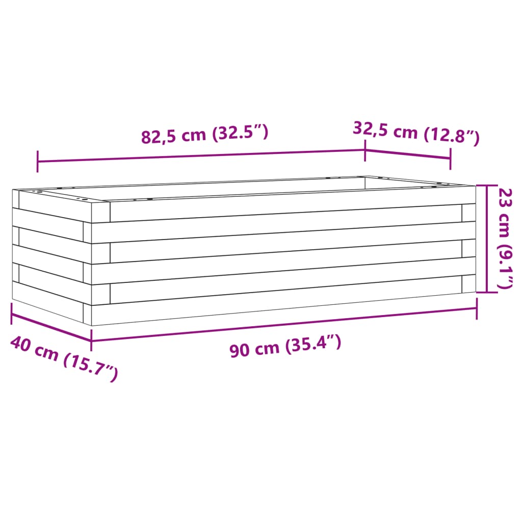 Garden Planter White 90x40x23 cm Solid Wood Pine